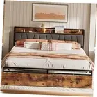 Size Bed Frame, Storage Headboard with California King Vintage Brown and Gray