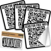 Witty Yeti Ad-Free, Realistic 2x2IN Fake WiFi Rick Roll QR Code Stickers 25 P...