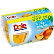 Dole Yellow Cling Diced Peaches 100% Juice Fruit Cups