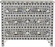 fairdeal Beautifully Handcrafted Antique Mother of Pearl Chest of 3 Drawers | Bedroom Dresser | Living Room Storage Organiser | Vintage Buffet/Sideboard Table for Home Decor Purpose Handicrafts