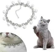 Sparkling Crystal & Pearl Pet Collar for Cats and Dogs - Elegant Rhinestone Decorated Metal Chain with Large Pearls, Adjustable Necklace for Small Puppy Kitten