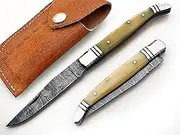 Handmade Damascus Steel Folding Knife with Camel Bone Handle
