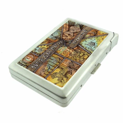Steampunk Power Em1 Cigarette Case with Built in Lighter Metal Wallet