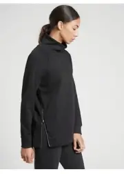 ATHLETA Cozy Karma Side Zip Funnel Neck Sweatshirt XXS Black Soft-Lined Top NWT