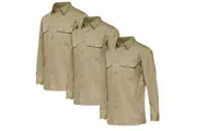 3 x Hard Yakka Mens Core Lightweight Vented Cotton Drill Work Shirt Y04630 - Khaki