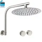 Brushed Nickel Round 12" Rain Shower Head Swivel Gooseneck Wall Arm Twin Tap Set
