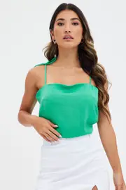 Green Cami Top Tie Straps - Size 10, Women's Cami