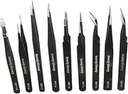 Lonely Binary 9-in-1 Precision ESD Tweezers Set Anti-Static Stainless Steel Tweezers for Arduino, Raspberry Pi, and ESP32 IoT Projects and DIY Soldering, Electronics, and DIY Projects