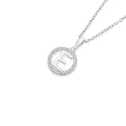 Silver Cz 'e' Open Circle Initial Pendant in Clear