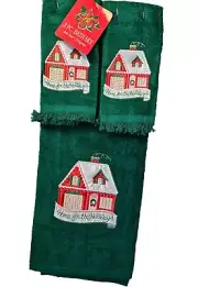VTG Christmas Set Bath Towel (2) Fingertip Towels Cute Home For The Holidays NWT