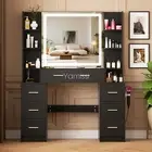 Morden Black Dressing Table with 7 Sliding Drawers &8 Open Shelves for Bedroom