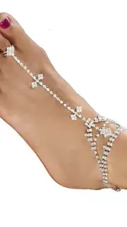 Rhinestone Slave Anklet, 1 Toe Ring, Silver