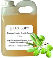 Lux Body Pure Organic Liquid Castile Soap - Thick & Concentrate. Free of Palm Oil, Parabens, Sulfates, Mineral Oil, Phthalates, Formaldehyde, PEGs and it's also Gluten-Free, Non-GMO, 5 Litres