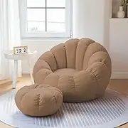 UYSOFRCV Bean Bag Chair Cover Pumpkin (No Filler) Shaped Bean Bag Cover Lazy SofasCover +Footstool Cover Sofa Lazy Sack Bean Bag Chair for Kids, Adults, Couples Sofa Lazy Sack,Brown