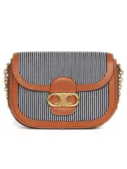 Celine Medium Chain Maillon Triomphe Bag in Hickory Stripes Textiles & Calfskin
