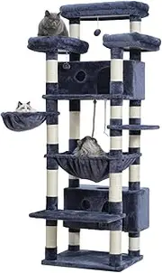 Gitelsnour Cat Tree for Indoor Cats Large Adult, 188cm Cat Tower for with 3 Big Platforms, 2 Baskets, 2 Condos, Multi-Level Cat Scratching Posts, Smoky Gray GCT030G