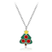 925 Sterling Silver Christmas Tree Glitter Enamel Pendant Necklace Kids Girls