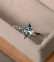 2.18 Ct Square Cut Natural Aquamarine Diamond Proposal Ring14K solid white gold