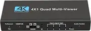 TV Splitter - Quad Screen Multiviewer | 4-in-1 Digital Seamless Multi-Display Adapter 4K for Game Setup Conference Room Security Monitoring