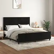 Queen Bed Frame Velvet Black, 152x203 cm, with Wooden Headboard, Platform, and Slats for Mattress Support, Bedframe Base, No Box Spring Needed, Bed Frames, Wood Furniture