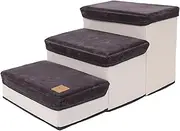 AIMALL Foldable Dog Steps for Bed and Sofa, 3-Step Pet Stairs with Storage, Soft Plush Cover, Non-Slip Design, Easy Assembly Pet Ladder for Small and Medium Dogs