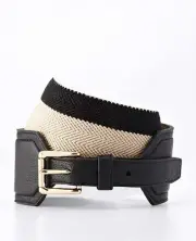Brand New Ann Taylor Two Tone Stretch Belt Black/Tan