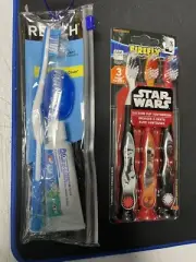 Kids Reach Travel + Star Wars Characters Toothbrush 3 Pack Set with Suction Cup