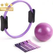 Pilates Ring Set - Magic Circle w/ Padded Handles, Mini Ball & Resistance Bands