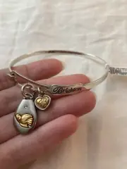 Brighton Hammered Silver & Gold Tone Peace On Earth Bangle Charm Bracelet