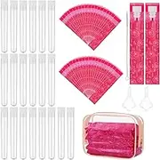 64 Pcs Tampon Flasks Set Includes 20 Reusable Plastic Flasks, 40 Self Adhesive Wrappers, 2 Funnels, Clear Storage Bag, Clean Brush, Tube Flasks for Cruise Event, Concert, Outdoor Sports (Rose red)