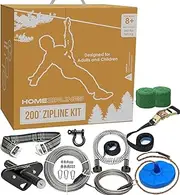 HomeZiplines Zip Line for Kids and Adults Up to 350 Lbs - 200/150 / 100 Ft - Quick Setup Zipline for Backyard Kids and Adults - 100% Rustproof W/Safety Harness - Zip Line for Adults - Zipline Kit
