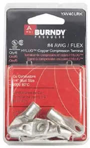 Burndy Ring Tongue Terminal Heavy Duty Stud 1/4 " 4 Awg 6 / Clamshell