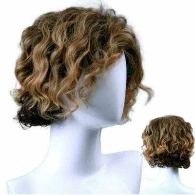 Men Male Natural Long Curly Wave Blonde Wig Synthetic Hair Fashion Style