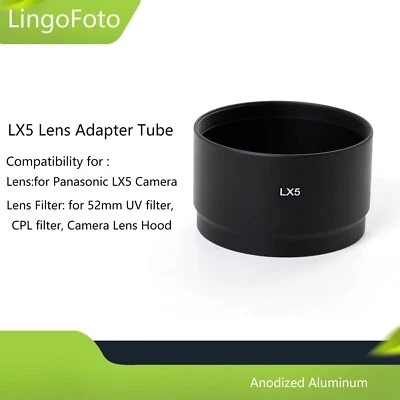 LX5 52mm Lens Adapter Tube Metal UV CPL Lens Filter Tube for Panasonic Lumix LX5