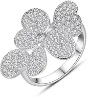 [OIDIMS] Delicate Flower Ring for Women Girls Dainty Rhinestone Crystal Open Statement Rings Engagement Promise Ring Wedding Band Fashion Cocktail Jewelry Gifts Christmas Birthday, Metal, Cubic Zirconia