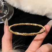 Rhinestone / Metallic Bangle Bamboo - Gold - One Size
