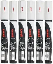 Uni White Bullet Tip Nib (1.8-2.5mm) Liquid Chalk Marker Pen Colour Whiteboard Blackboard Chalkboard Menu Glass Windows Wet Wipe Non Permanent (Pack Of 6) PWE-5M