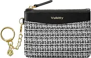 [Vulkitty] Slim Coin Purse with Keychain Minimalist Zipper Pouch Change Wallet RFID Blocking Credit Card Wallet for Women (Black)