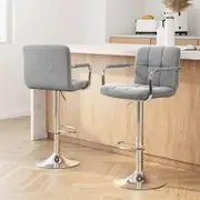Artiss 2x Bar Stools Fabric Gas Lift w/Armrest Grey