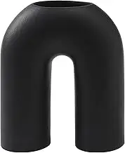 Black Ceramic Vase, Large Vase, Matte Black Flower Vase, Boho Vase, Decorative Vase, Black Vases Home Decor, Unique Vase for Living Room, Bookshelf, Mantel, Fireplace, Coffee Table, 10 Inches