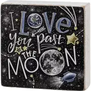 Primitive Chalk Sign - Love You Past The Moon - Stand Alone or Hang 5" x 5"