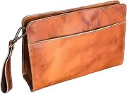 [WIOEERS] Top Layer Cowhide Men's Business Clutch Bag, Large Capacity Vintage Leather Clutch Bag With Detachable Wrist Strap.