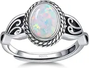 [AVECON] Adjustable Rings for Women 925 Sterling Silver Rings Womens Vintage Rings with 6 * 8mm Oval Teal Turquoise/Turquoise/Moonstone/Opal Statement Rings Fit Women Size 6-9