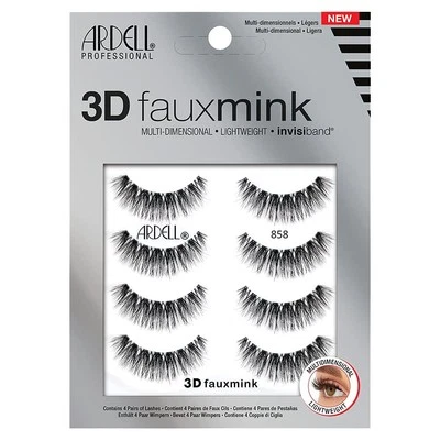 Ardell 3D Faux Mink Lashes 858 - Lightweight False Eyelashes with Invisiband, Re
