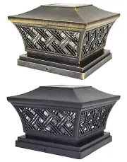 4 Black / Bronze 6 x 6 Solar Post Lights Outdoor LED Deck Cap Fence Lamp Vinyl