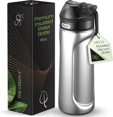 Triple-Insulated Stainless Steel Water Bottle, 18Oz Reusable w/ Straw Lid