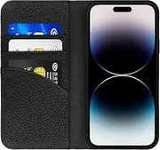 LANJLM iPhone 14 Pro Max Wallet Case Genuine Leather Flip Case Card Holder Shockproof Flip Cover - Black