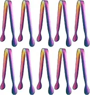 10 Pack Small Ice Tongs Sugar Tongs, Stainless Steel Mini Serving Appetizers Tongs for Party Coffee Tea Wine Bar Kitchen (Multicolor)