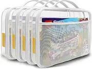 holay 4 Packs PVC Zippered Blocks Set, Toy, Clay, Board Game Storage Organizer Case (Name Tag, Manual Pocket) (White, Large)