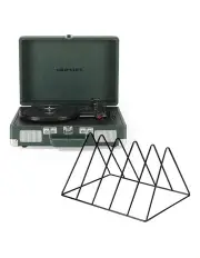 [Crosley] Cruiser Bluetooth Portable Turntable - Emerald Green + Gadhouse Vinyl Rack Bundle in Black